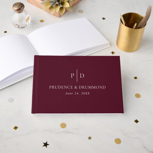 Deep Burgundy Elegant Classic Wedding Gastenboek (Voorkant open)