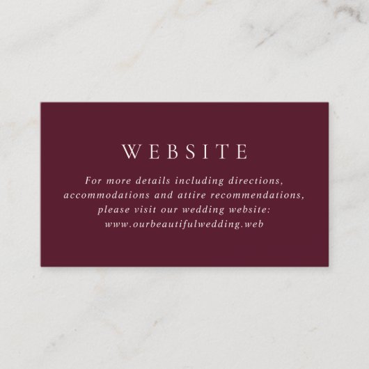 Deep Burgundy Elegant Classic Wedding Informatiekaartje (Voorkant)