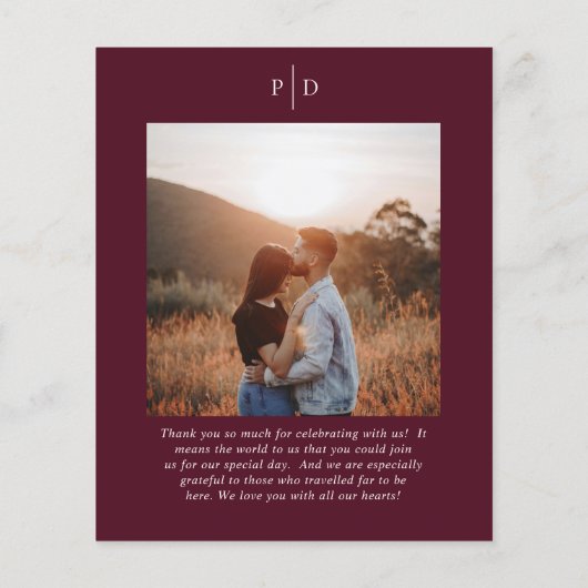 Deep Burgundy Elegant Classic Wedding Menu (Achterkant)