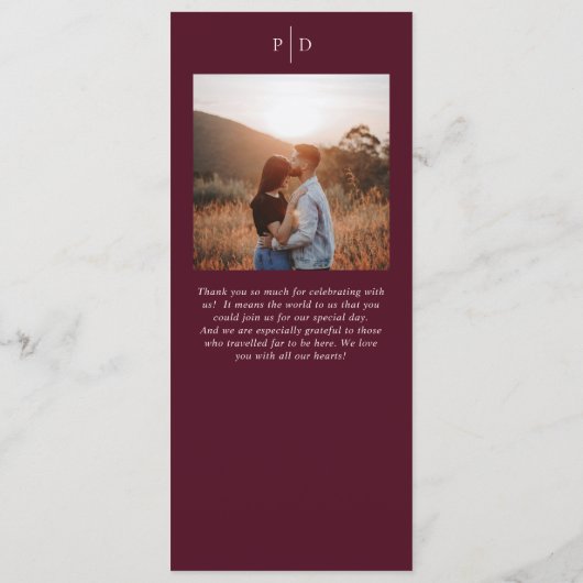 Deep Burgundy Elegant Classic Wedding Menu (Achterkant)