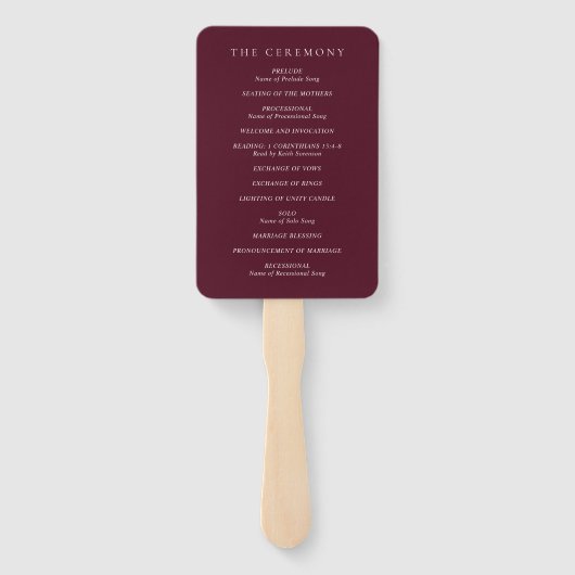 Deep Burgundy Elegant Classic Wedding Program Handwaaier (Achterkant)