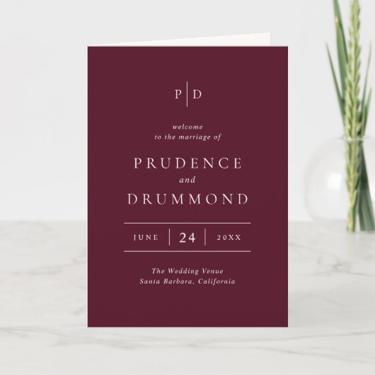 Deep Burgundy Elegant Classic Wedding Programma (Voorkant)