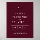Deep Burgundy Elegant Classic Wedding Sign Poster (Voorkant)