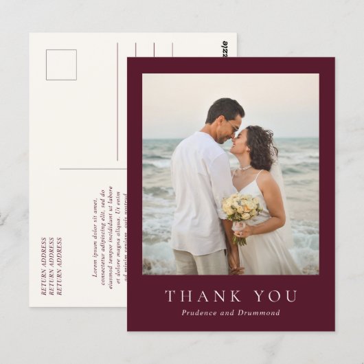 Deep Burgundy Elegant Classic Wedding Thank You Briefkaart (Voorkant / Achterkant)