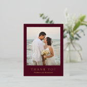 Deep Burgundy Elegant Classic Wedding Thank You Folie Uitnodiging Briefkaart (Staand Voorkant)