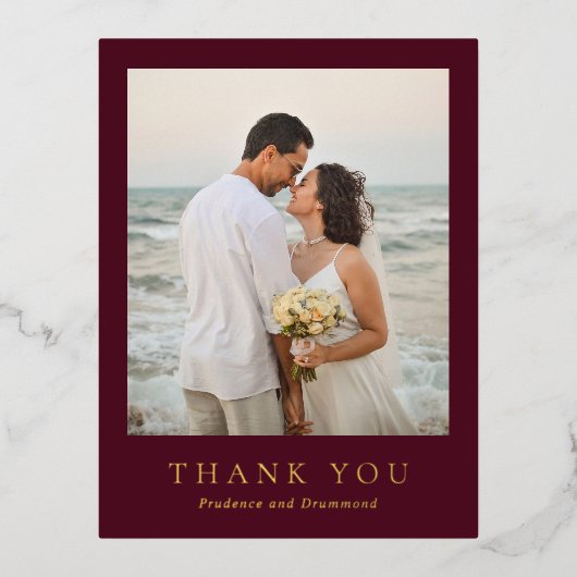 Deep Burgundy Elegant Classic Wedding Thank You Folie Uitnodiging Briefkaart (Voorkant)
