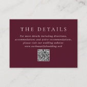 Deep Burgundy Elegant QR Code Classic Wedding Informatiekaartje (Voorkant)