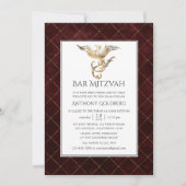 Deep Burgundy en Gold Dragon met de naam Bar Mitzv Kaart (Voorkant)