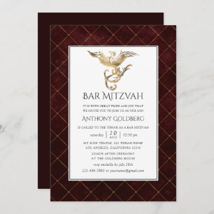 Deep Burgundy en Gold Dragon met de naam Bar Mitzv Kaart