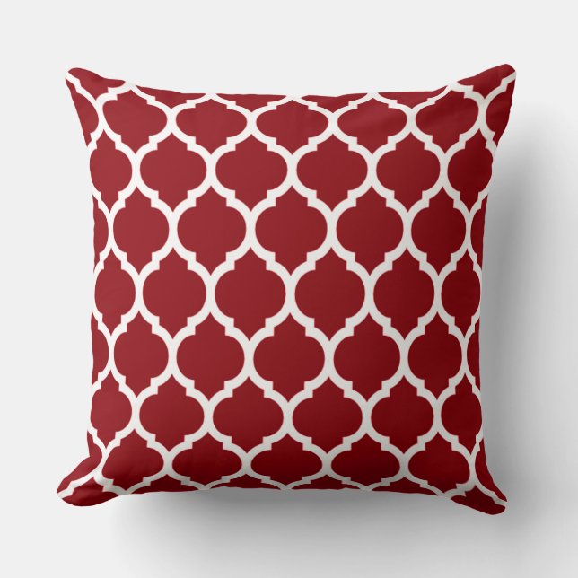 Deep Burgundy en White Quatrefoil Pattern Kussen (Voorkant)