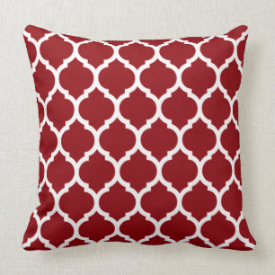 Deep Burgundy en White Quatrefoil Pattern Kussen