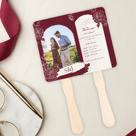 Deep Burgundy Floral Arch Wedding Ceremony Fan Handwaaier