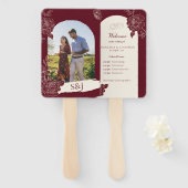 Deep Burgundy Floral Arch Wedding Ceremony Fan Handwaaier (Voorkant en achterkant)