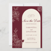 Deep Burgundy Floral Arch Wedding Save the Date Kaart (Voorkant)