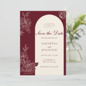 Deep Burgundy Floral Arch Wedding Save the Date Kaart (Staand voorkant)
