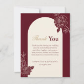 Deep Burgundy Floral Arch Wedding Thank You Card Bedankkaart (Voorkant)