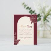 Deep Burgundy Floral Arch Wedding Thank You Card Bedankkaart (Staand voorkant)