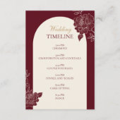 Deep Burgundy Floral Arch Wedding Timeline Card Informatiekaartje (Voorkant)