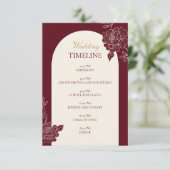 Deep Burgundy Floral Arch Wedding Timeline Card Informatiekaartje (Staand voorkant)