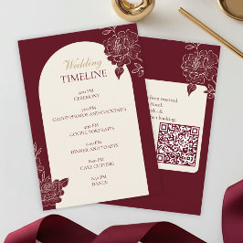 Deep Burgundy Floral Arch Wedding Timeline Card Informatiekaartje