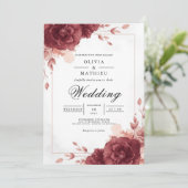 Deep Burgundy Floral Archway Wedding Kaart (Staand voorkant)
