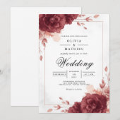 Deep Burgundy Floral Archway Wedding Kaart (Voorkant / Achterkant)