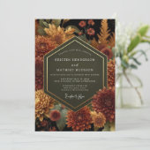 Deep Burgundy Floral Autumn Wedding Kaart (Staand voorkant)