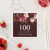 Deep Burgundy Floral Boho 100th Birthday Party Servet (Insitu)