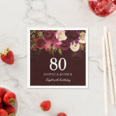Deep Burgundy Floral Boho 80th Birthday Party Servet (Insitu)