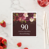 Deep Burgundy Floral Boho 90th Birthday Party Servetten (Insitu)