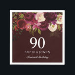 Deep Burgundy Floral Boho 90th Birthday Party Servetten<br><div class="desc">Deep Burgundy Floral Boho 90th Birthday Party Bekijk onze winkel voor passende uitnodiging,  Envelope en luiers Ook overeenkomend met koffiekruiden</div>