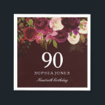 Deep Burgundy Floral Boho 90th Birthday Party Servetten<br><div class="desc">Deep Burgundy Floral Boho 90th Birthday Party Bekijk onze winkel voor passende uitnodiging,  Envelope en luiers Ook overeenkomend met koffiekruiden</div>