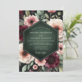 Deep Burgundy Floral Enchantment Wedding Kaart (Staand voorkant)