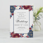 Deep Burgundy Floral Frame Wedding Kaart (Staand voorkant)