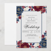 Deep Burgundy Floral Frame Wedding Kaart (Voorkant / Achterkant)
