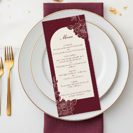Deep Burgundy Floral Ivory Arch Wedding Menu