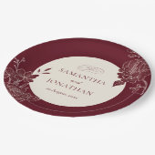 Deep Burgundy Floral Ivory Circle Wedding Papieren Bordje (Gekanteld)