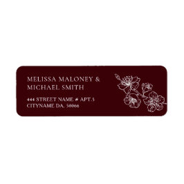 Deep Burgundy Floral Line Art  Etiket