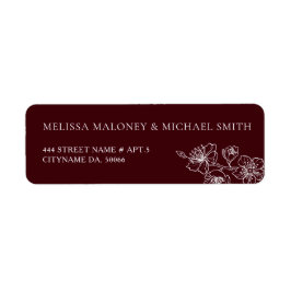 Deep Burgundy Floral Line Art  Etiket