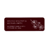 Deep Burgundy Floral Line Art  Etiket (Voorkant)