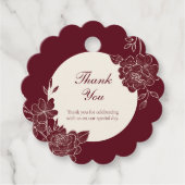 Deep Burgundy Floral Line Art Wedding Bedankjes Labels (Voorkant)