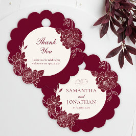 Deep Burgundy Floral Line Art Wedding Bedankjes Labels