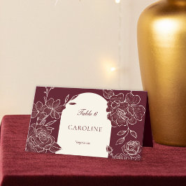 Deep Burgundy Floral Meal Choice Wedding Table Plaatskaartje