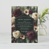 Deep Burgundy Floral Romance Wedding Kaart (Staand voorkant)