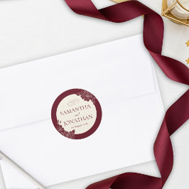 Deep Burgundy Floral Wedding Envelope Seal Ronde Sticker