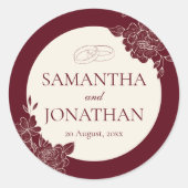 Deep Burgundy Floral Wedding Envelope Seal Ronde Sticker (Voorkant)