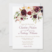 Deep Burgundy Floral Wedding Kaart (Voorkant)