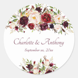 Deep Burgundy Floral Wedding Ronde Sticker