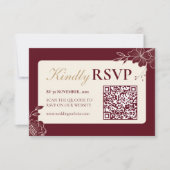 Deep Burgundy Floral Wedding RSVP with QR Code Kaartje (Voorkant)