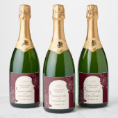 Deep Burgundy Floral with Ivory Arch Wedding Sparkling Wijnetiket (Flessen)